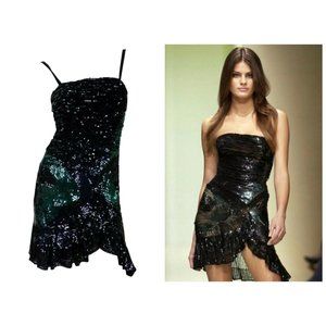 Vintage VERSACE F/W 2005 Embellished Black Emerald Mini Cocktail Dress 42 US 6